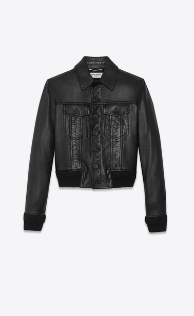 ribbed hem lambskin denim jacket